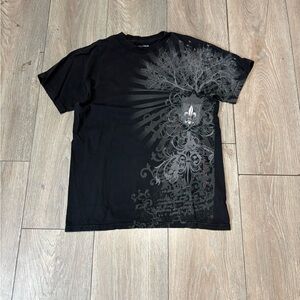 Vintage Men’s Anchor Blue Y2K Affliction Style Short Sleeve Shirt Black Size S